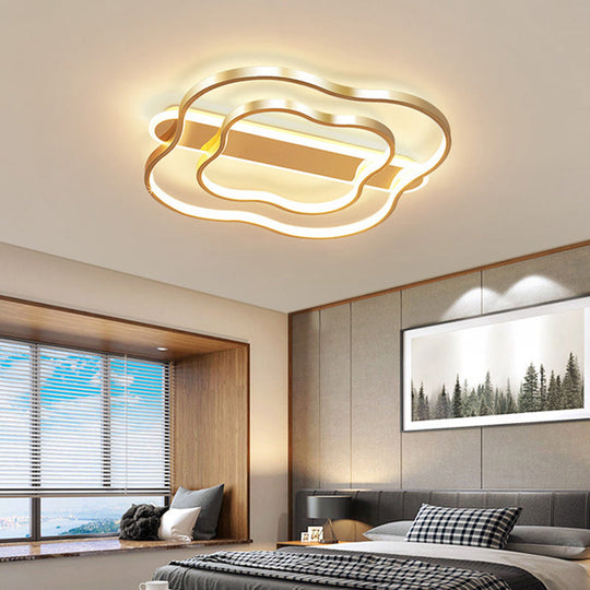 Nordic Led Gold Floral Ceiling Light- Elegant Flush Mount Lamp (21/25.5) - Warm/White Light Options