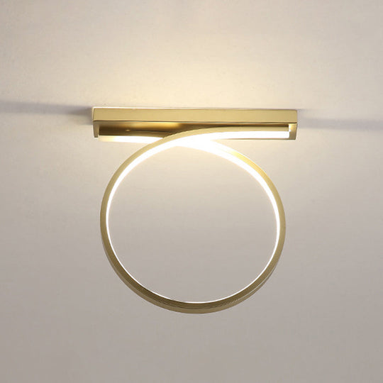 Modern Gold Led Ceiling Light Fixture For Bedroom - Minimalist Flushmount Lighting In Warm/White