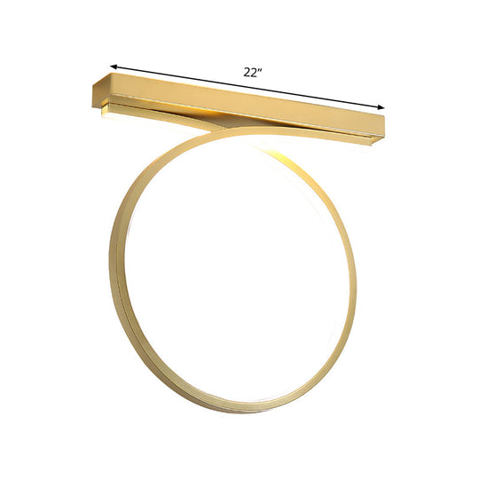Modern Gold Led Ceiling Light Fixture For Bedroom - Minimalist Flushmount Lighting In Warm/White