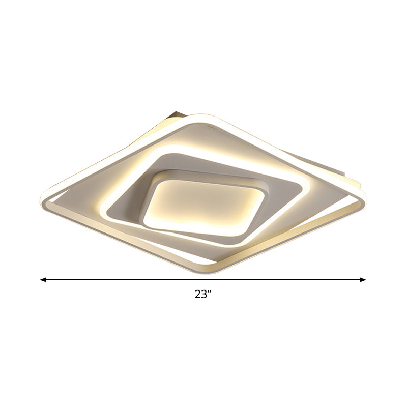 19’/23’ W Swirl Square Modern Acrylic Led Ceiling Lamp White Flush Light - Warm/White Remote
