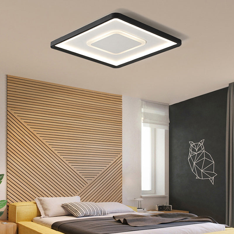 Modern Led Ceiling Light - Aluminum Square Flush Mount Lamp In Black 16’/19.5’ Wide Stepless