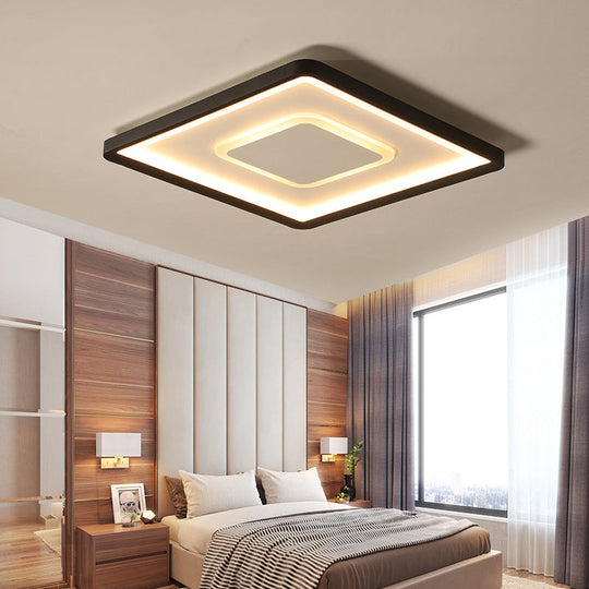 Modern Led Ceiling Light - Aluminum Square Flush Mount Lamp In Black 16/19.5 Wide Stepless Dimming