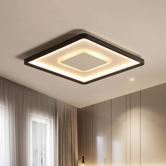 Modern Led Ceiling Light - Aluminum Square Flush Mount Lamp In Black 16/19.5 Wide Stepless Dimming