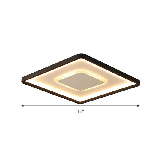 Modern Led Ceiling Light - Aluminum Square Flush Mount Lamp In Black 16’/19.5’ Wide Stepless