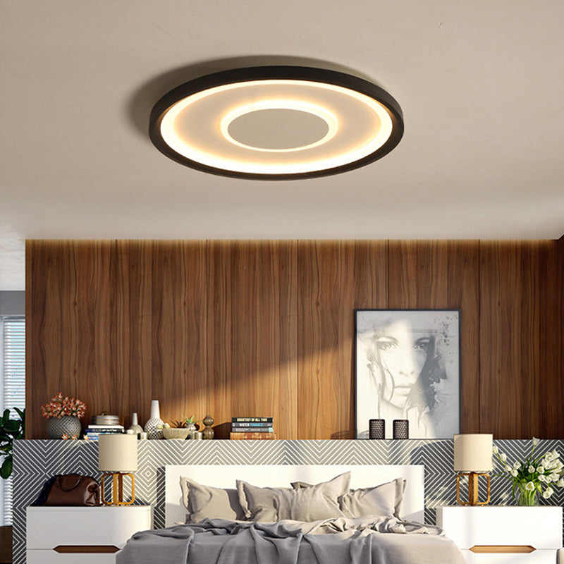 16’/19.5’ Wide Contemporary Black Tray Led Ceiling Lamp - Flush Mount Metal Lighting With