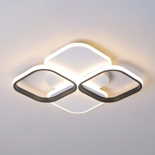 Modern Led Rhombus Ceiling Light In White/Black 16’/19.5’ Wide Flush Mount Acrylic Lamp