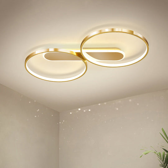 Modern Acrylic Led Gold Flush Mount Ceiling Light With Halo - Like Ring Design In Warm/White