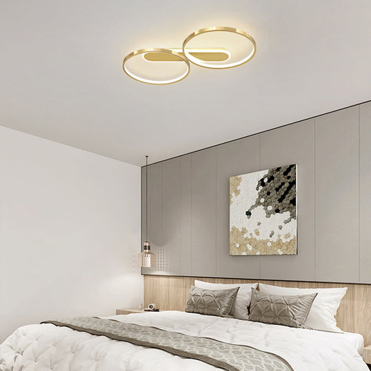 Modern Acrylic Led Gold Flush Mount Ceiling Light With Halo - Like Ring Design In Warm/White