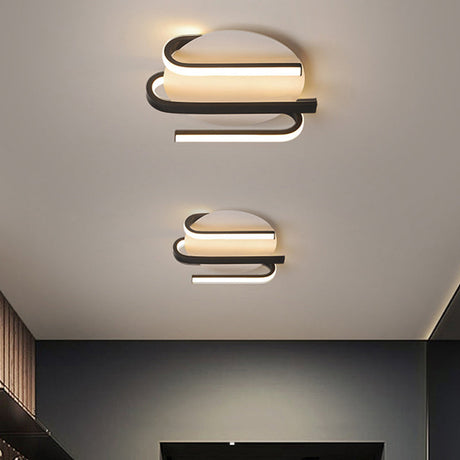 Modernist Led Black And White Curved Ceiling Mount Lamp With Warm/White Light Black-White /
