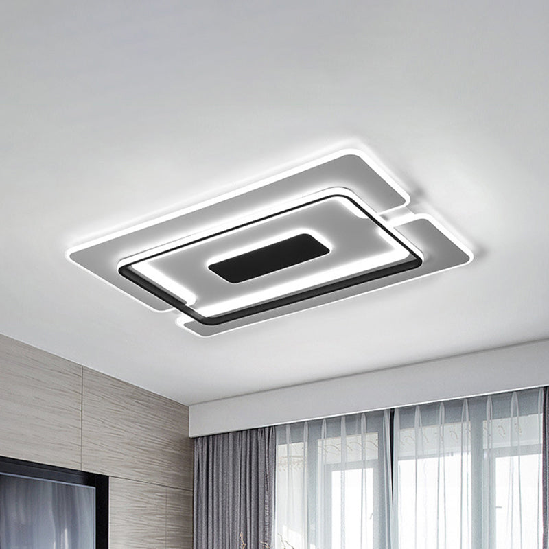 Modernist Led Aluminum Flushmount Ceiling Lamp - 35.5/45 Wide Black Long Frame Warm/White Light