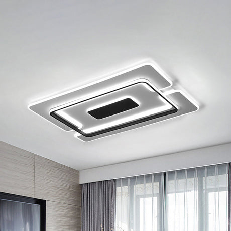 Modernist Led Aluminum Flushmount Ceiling Lamp - 35.5/45 Wide Black Long Frame Warm/White Light