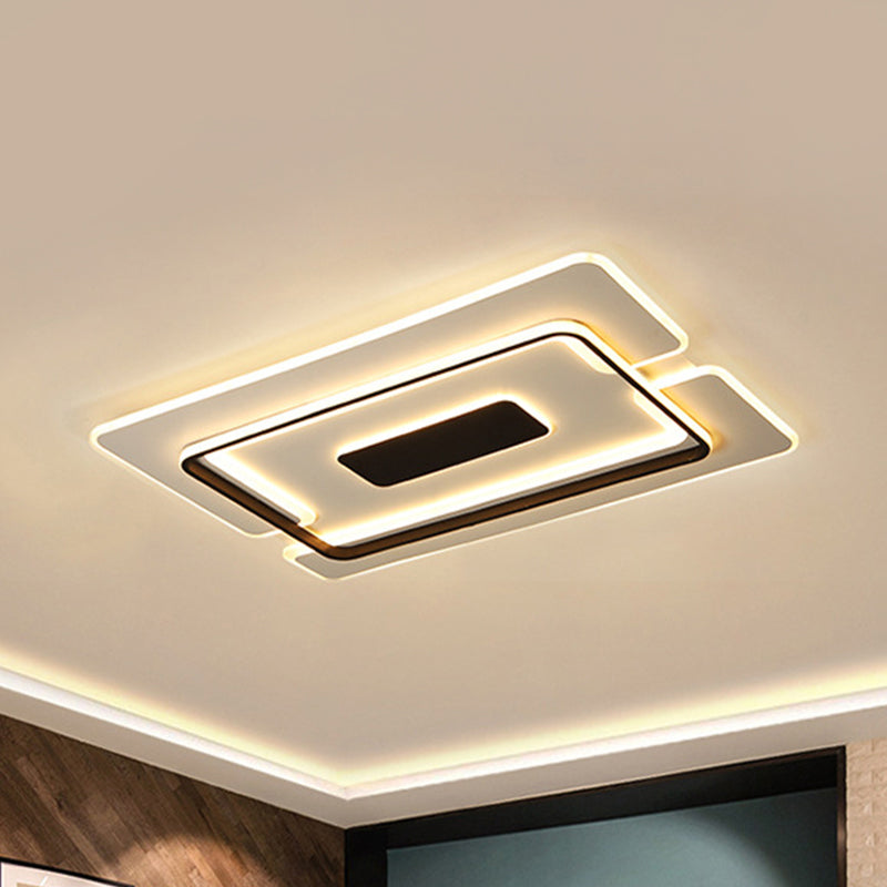 Modernist Led Aluminum Flushmount Ceiling Lamp - 35.5/45 Wide Black Long Frame Warm/White Light