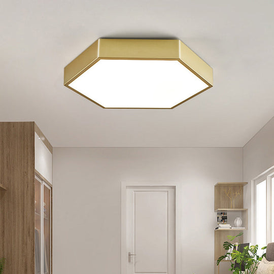 Led Living Room Ceiling Mounted Light - Gold Flush Fixture With Hexagon Metal Shade 16/19.5 W / 16