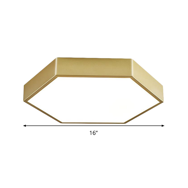 Led Living Room Ceiling Mounted Light - Gold Flush Fixture With Hexagon Metal Shade 16/19.5 W