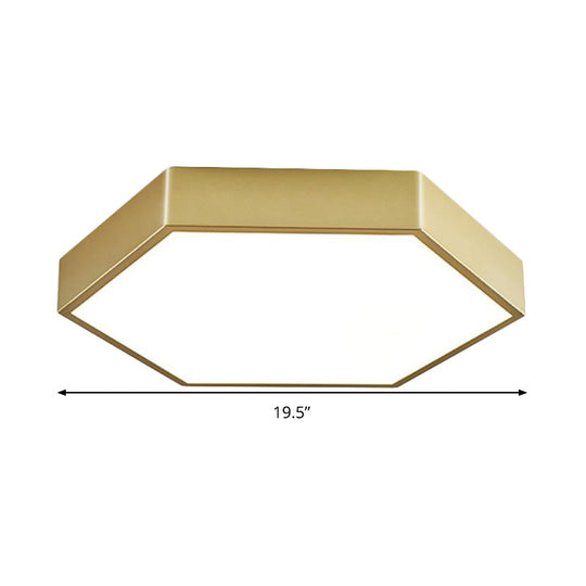Led Living Room Ceiling Mounted Light - Gold Flush Fixture With Hexagon Metal Shade 16/19.5 W