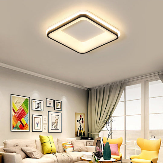 Minimalist Acrylic Black Led Ceiling Light Fixture - Square Frame Flush Mount Lamp With Remote