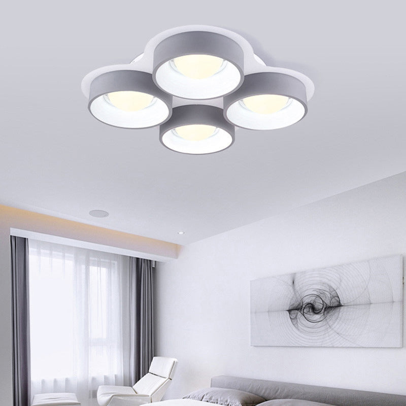 Modern Drum Led Ceiling Lamp - 4/6 Lights Metal 21.5/32.5 W Grey Bedroom Flush Mount Lighting