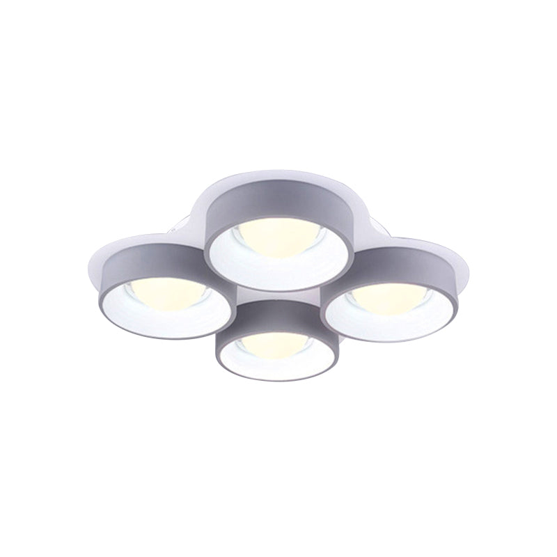 Modern Drum Led Ceiling Lamp - 4/6 Lights Metal 21.5’/32.5’ W Grey Bedroom Flush Mount Lighting