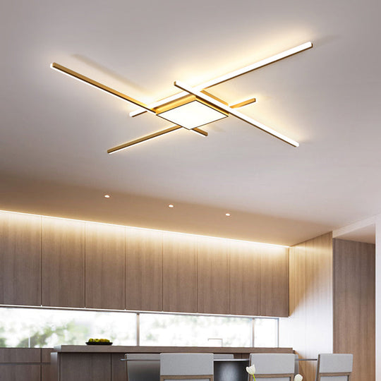 Modern Gold Led Ceiling Mounted Flush Mount Lamp With Acrylic Shade - 69/82.5W Linear / 69 Square
