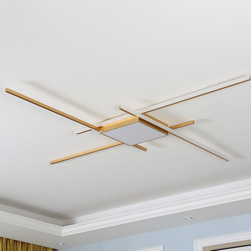 Modern Gold Led Ceiling Mounted Flush Mount Lamp With Acrylic Shade - 69/82.5W Linear