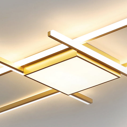 Modern Gold Led Ceiling Mounted Flush Mount Lamp With Acrylic Shade - 69’/82.5’W Linear
