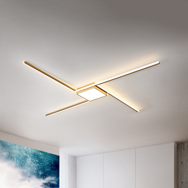 Modern Gold Led Ceiling Mounted Flush Mount Lamp With Acrylic Shade - 69’/82.5’W Linear