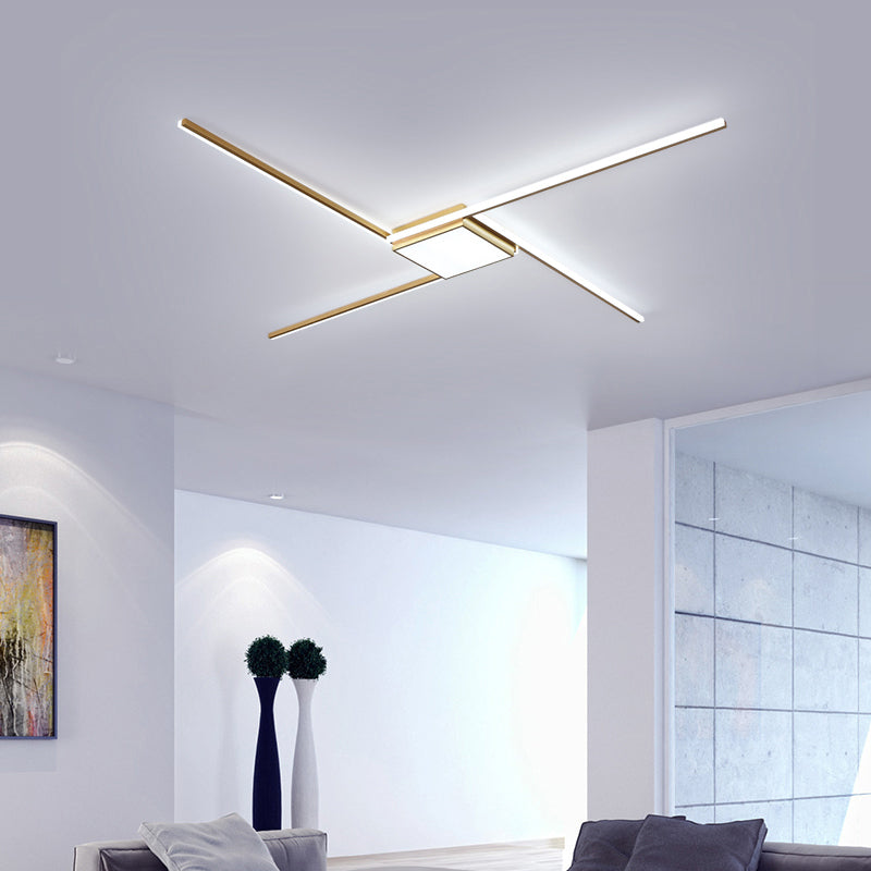 Modern Gold Led Ceiling Mounted Flush Mount Lamp With Acrylic Shade - 69’/82.5’W Linear