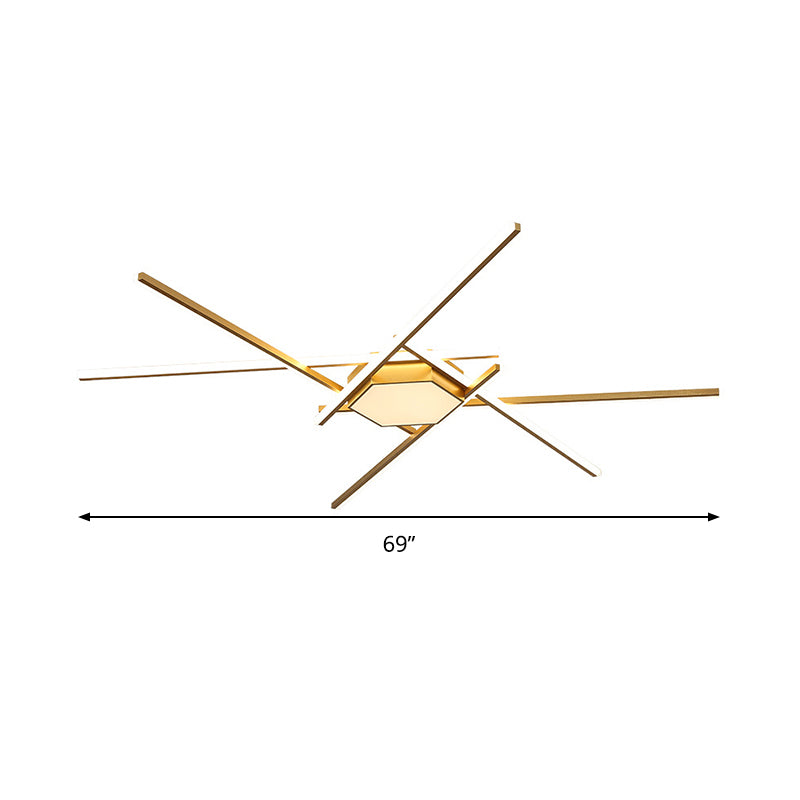 Modern Gold Led Ceiling Mounted Flush Mount Lamp With Acrylic Shade - 69’/82.5’W Linear