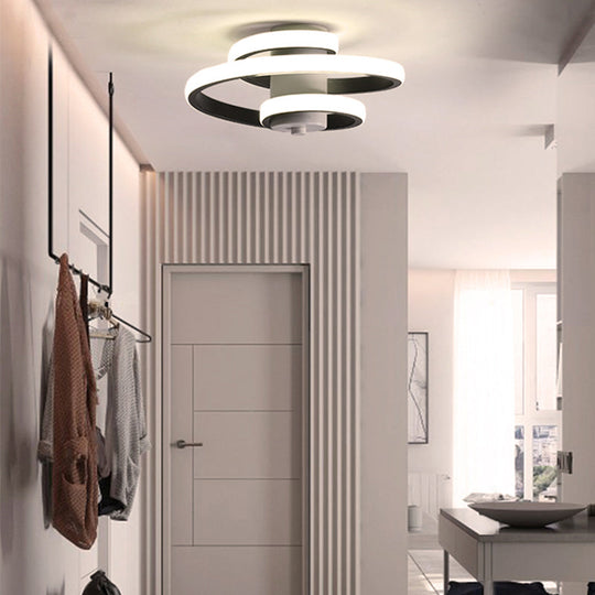 Contemporary Spiral Acrylic Led Ceiling Lamp With Warm/White/3-Color Light - White/Black Flush