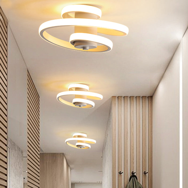 Contemporary Spiral Acrylic Led Ceiling Lamp With Warm/White/3-Color Light - White/Black Flush