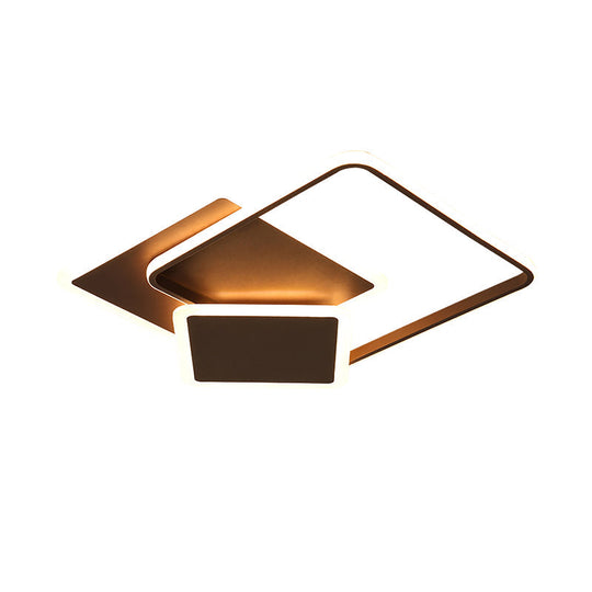 Slim Square Flush Led Coffee Lamp - Modern 19’/21.5’ Wide Acrylic Ceiling Mount Light