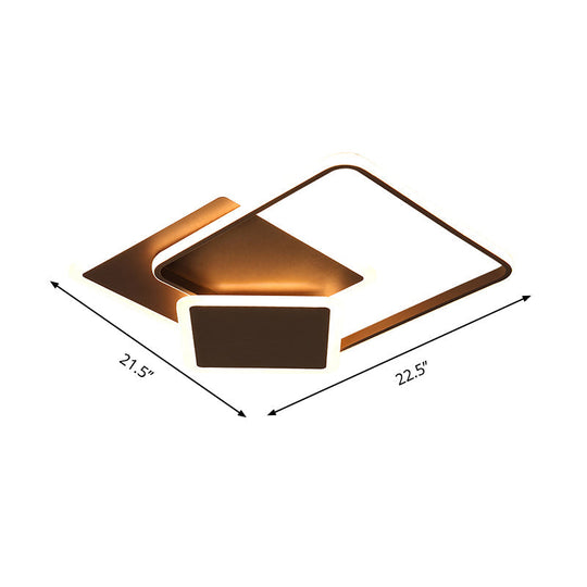 Slim Square Flush Led Coffee Lamp - Modern 19’/21.5’ Wide Acrylic Ceiling Mount Light