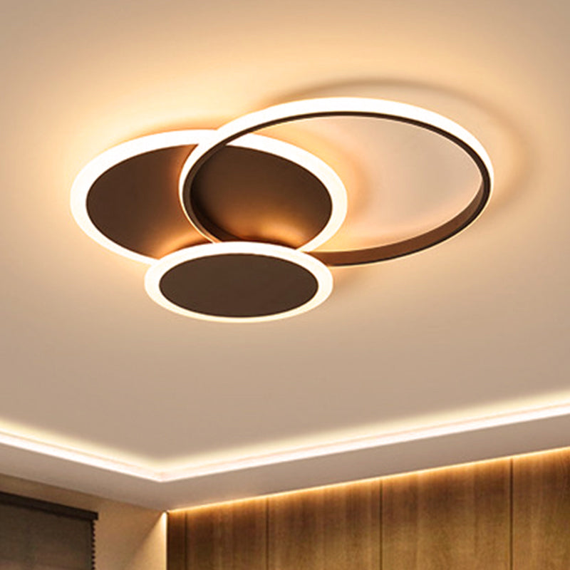 Modern Led Bedroom Ceiling Light In Coffee - 3 Round Ultra-Thin Acrylic Flushmount 19.5’/22.5’ W