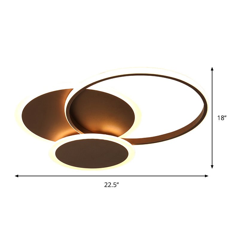 Modern Led Bedroom Ceiling Light In Coffee - 3 Round Ultra-Thin Acrylic Flushmount 19.5’/22.5’ W