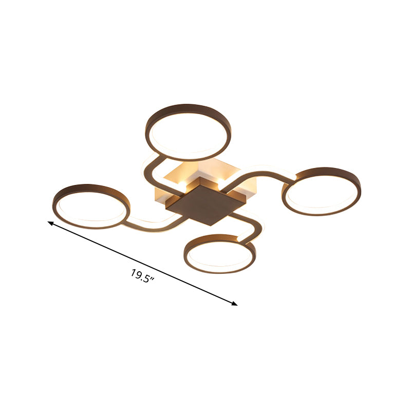 Contemporary Acrylic Led Ceiling Lamp - Flush Mount 4/5-Head Dark Coffee Warm/White Light 19.5/39 W