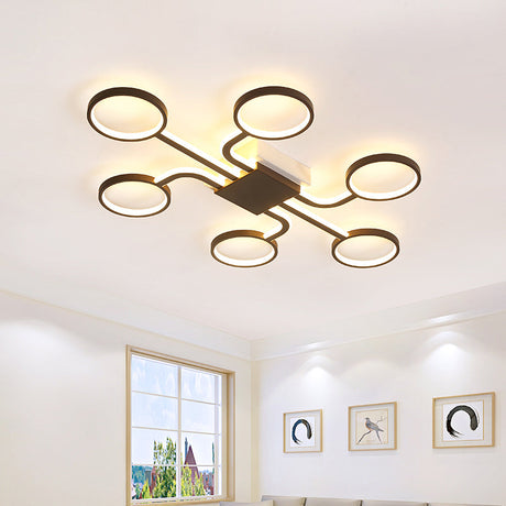 Contemporary Acrylic Led Ceiling Lamp - Flush Mount 4/5-Head Dark Coffee Warm/White Light 19.5/39 W