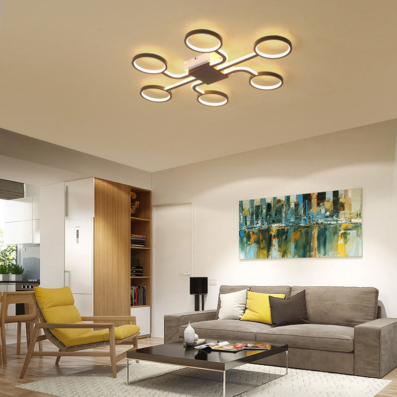 Contemporary Acrylic Led Ceiling Lamp - Flush Mount 4/5 - Head Dark Coffee Warm/White Light