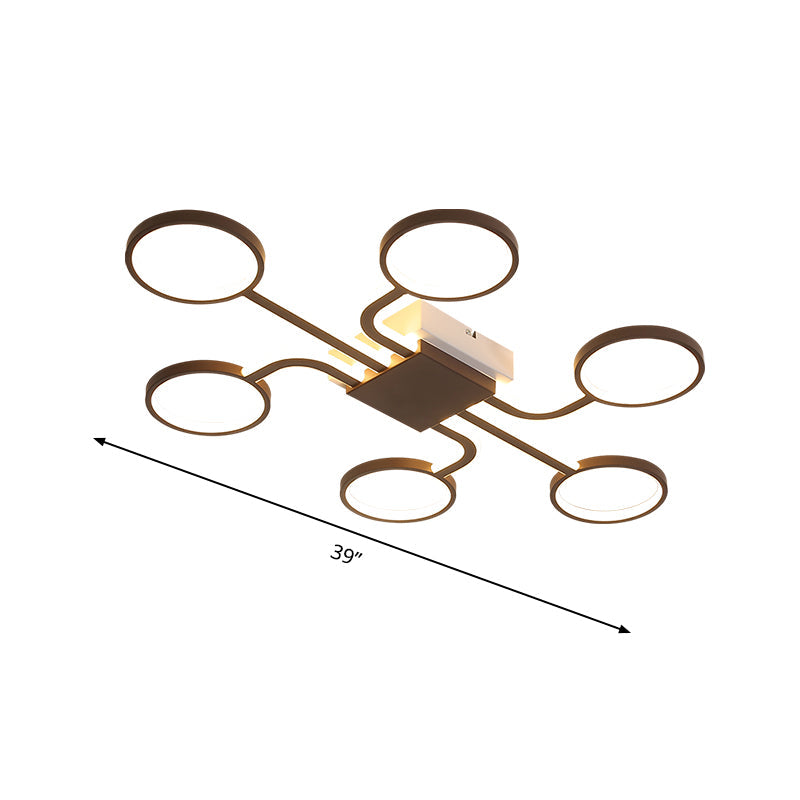 Contemporary Acrylic Led Ceiling Lamp - Flush Mount 4/5-Head Dark Coffee Warm/White Light 19.5/39 W