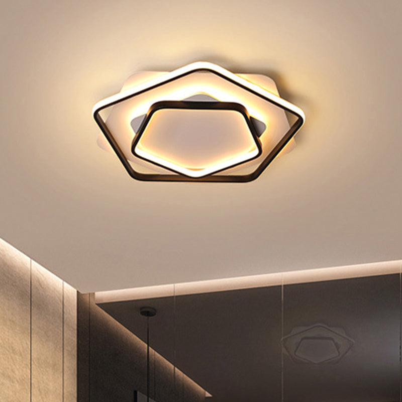 Contemporary Led Flush Light: Pentagon Thin Acrylic Ceiling Lamp In Black/White Warm/White Lighting