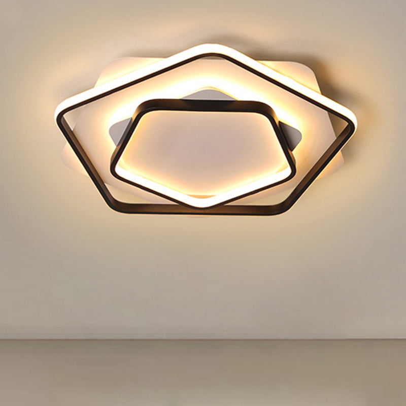 Contemporary Led Flush Light: Pentagon Thin Acrylic Ceiling Lamp In Black/White Warm/White Lighting