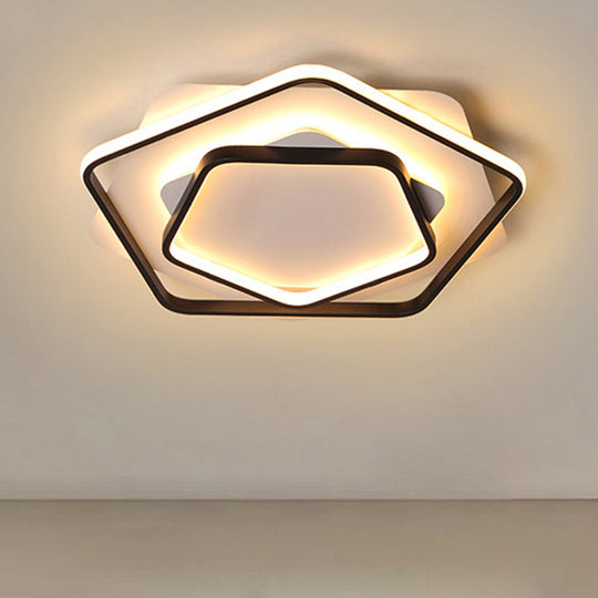 Contemporary Led Flush Light: Pentagon Thin Acrylic Ceiling Lamp In Black/White Warm/White Lighting