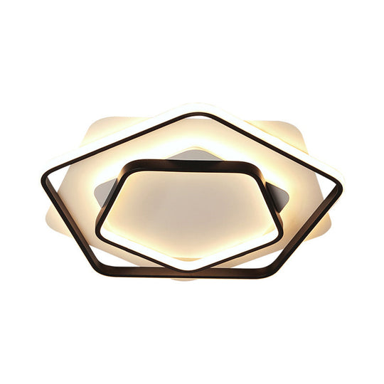 Contemporary Led Flush Light: Pentagon Thin Acrylic Ceiling Lamp In Black/White Warm/White Lighting