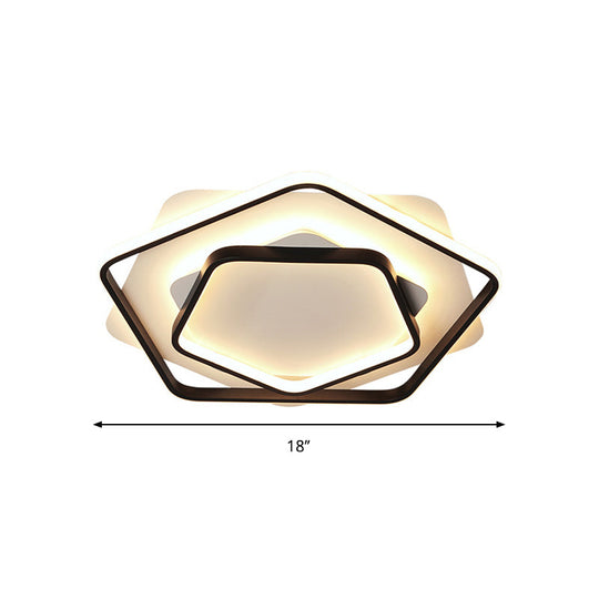 Contemporary Led Flush Light: Pentagon Thin Acrylic Ceiling Lamp In Black/White Warm/White Lighting