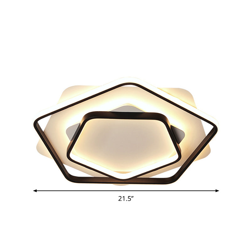 Contemporary Led Flush Light: Pentagon Thin Acrylic Ceiling Lamp In Black/White Warm/White Lighting