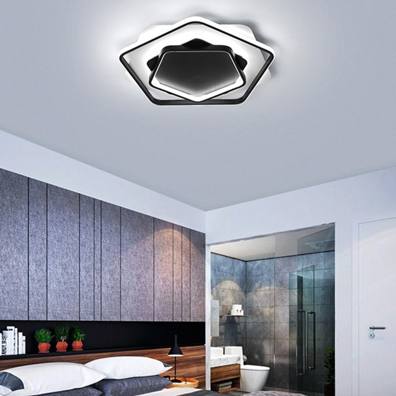 Contemporary Led Flush Light: Pentagon Thin Acrylic Ceiling Lamp In Black/White Warm/White Lighting