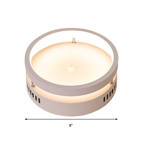 Mini Led Round Metal Flush Mount Lamp - Simple Style White Ceiling Lighting In Warm/White Light