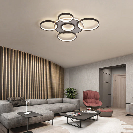 Modern 4/5 - Halo Ring Black Led Flush Mount Light Fixture Warm/White 27.5’/33.5’W