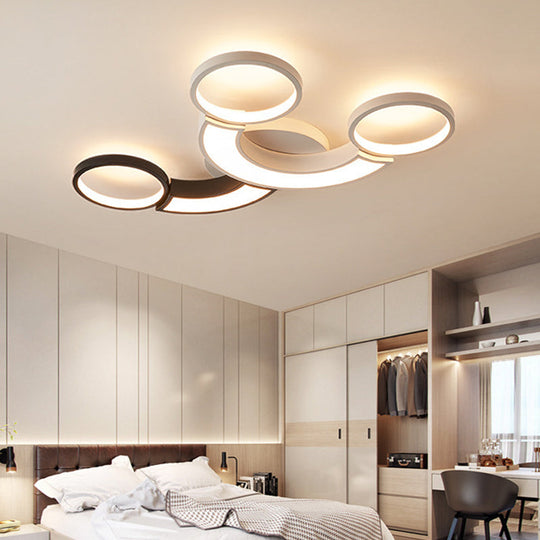 Modern Led Ceiling Lamp - Black & White 3-Circle Light Metallic Finish Light/Remote Control Dimming