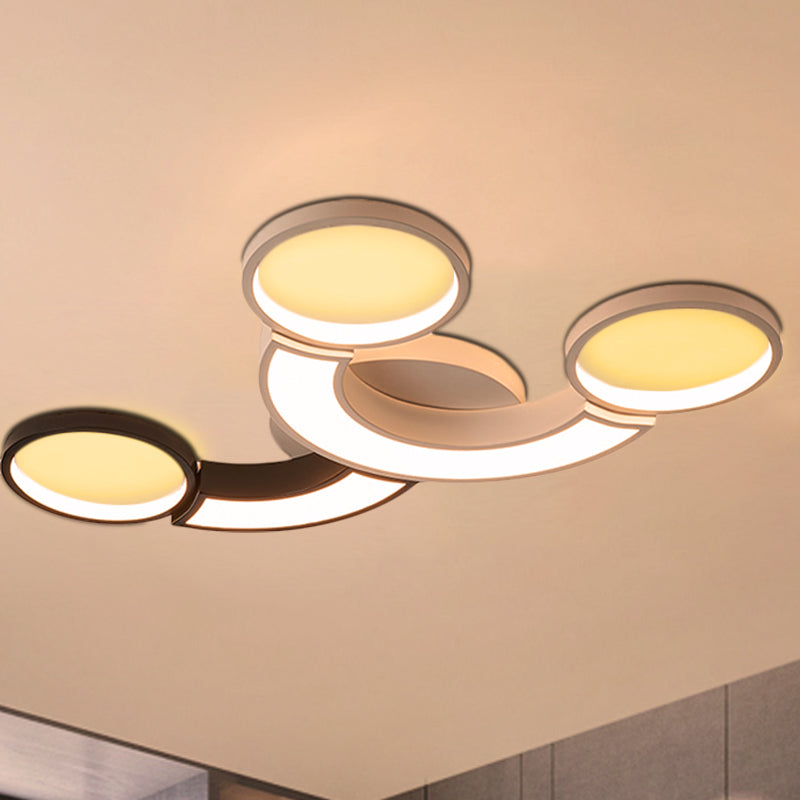 Modern Led Ceiling Lamp - Black & White 3 - Circle Light Metallic Finish Light/Remote Control