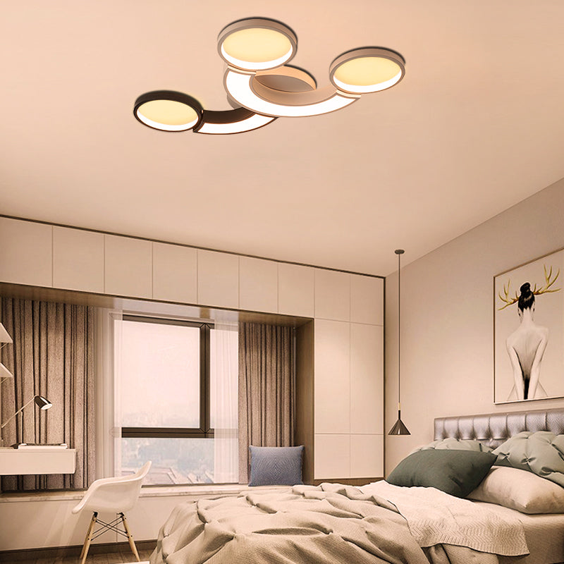 Modern Led Ceiling Lamp - Black & White 3 - Circle Light Metallic Finish Light/Remote Control